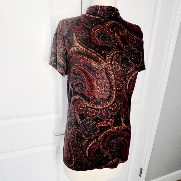 Ralph Lauren Brown Paisley Metallic Tee Top Turtleneck Size Medium - Picture 1 of 7